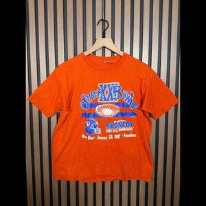 Vintage Trench T Shirt Large Orange Denver Broncos 1987 Super Bowl 21 AFC Champs